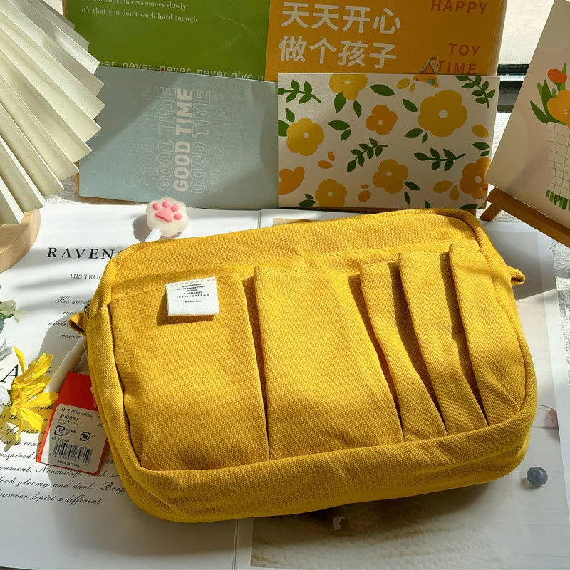 Large Capacity Canvas Storage Bag Simple Design For High School Students Multi-Layer Pencil Case And Bag For Boys And Girls