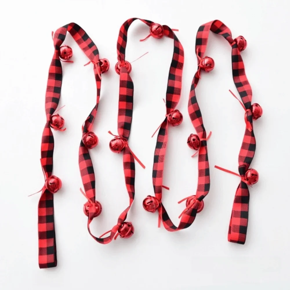 2.7m Christmas Velvet Bell Strings Red Iron Bell Ribbons Bell Pendant Wreath Decoration Handmade Xmas Tree Hanging Bells