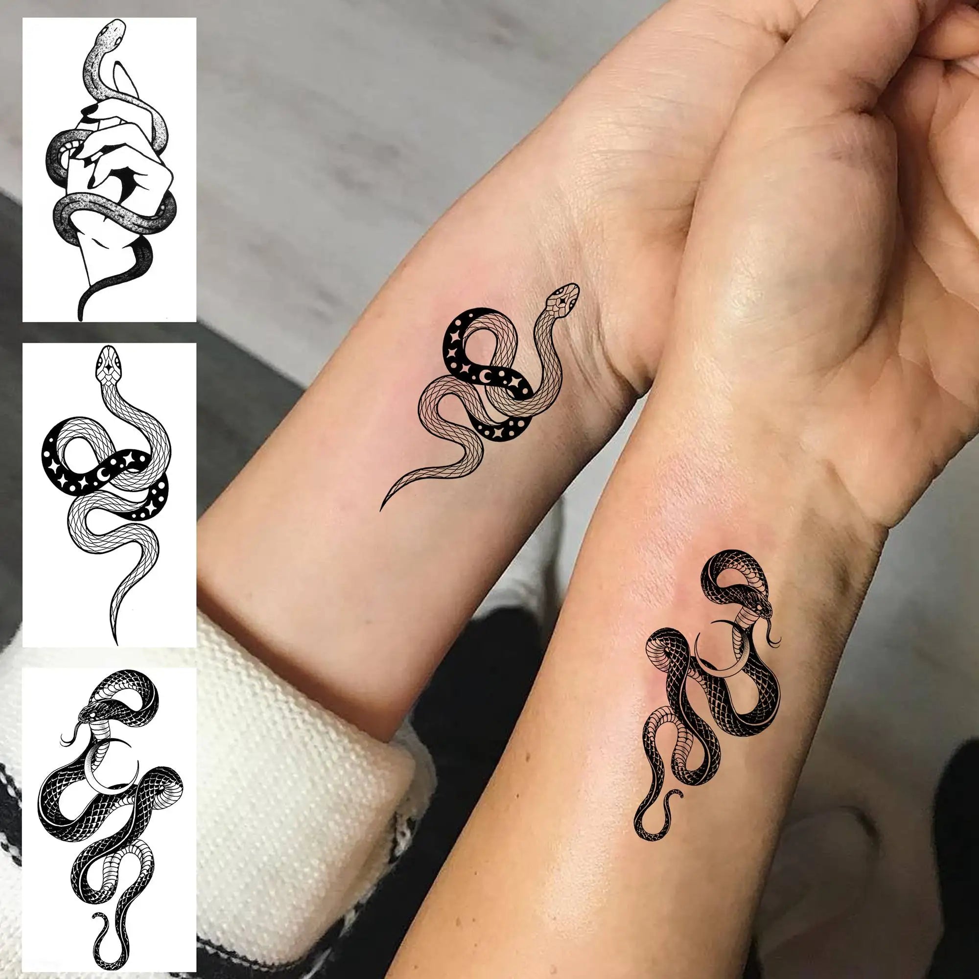 18 Sheets Small Snake Temporary Tattoos For Men Women Neck Hands Fake Tattoo Stickers DIY Small Black Snake Tattoos Holiday 3D