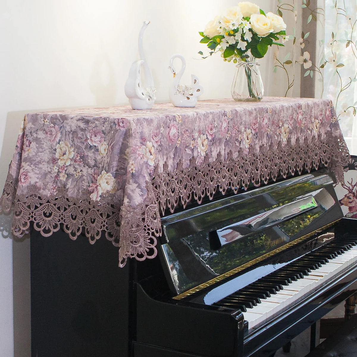 Japanese Sle Semi-Cover Piano Dust Cover Cloth Bench Cover Lightweight Luxury Lace Piano Lid Curtain Home Fabric Protection