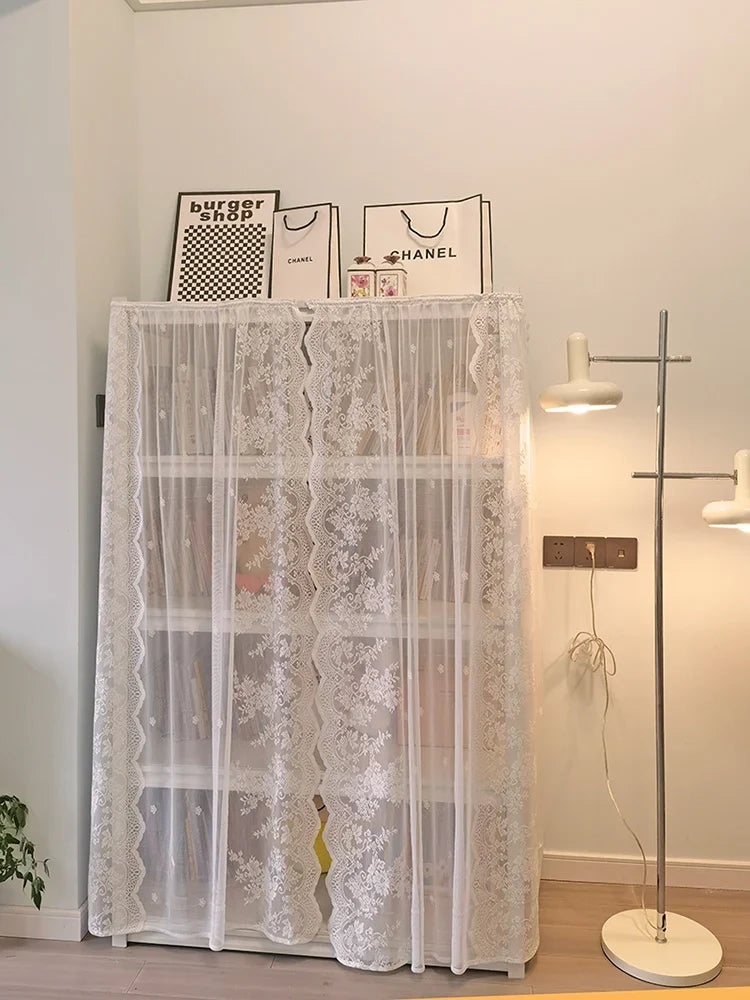 Magic Sticky Dustproof Storage Rack Curtain Folded Design Cover up Shelf Bookcase Iron Frame Disguise Curtain Home Decor