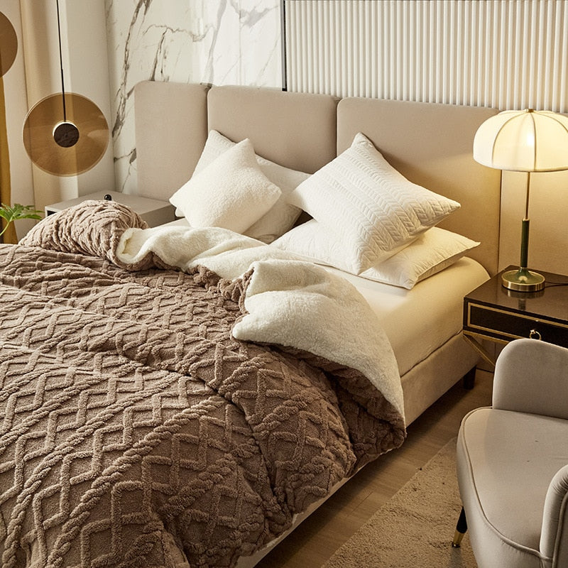 Dual Use Artificial Cashmere Duvet Cover Winter Warm Plush Quilt Cover Blanket Warmth Double-sided Fleece Comforter Covers Soft