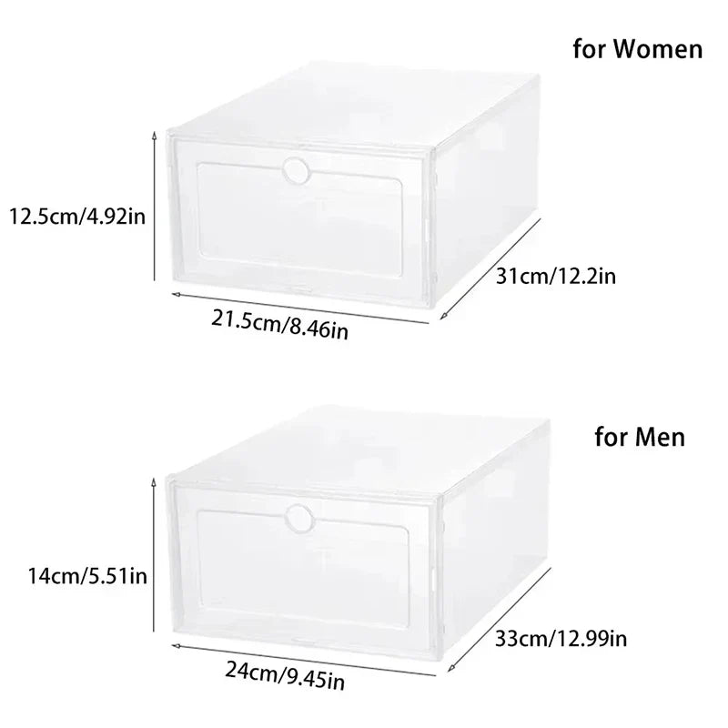 6pcs Transparent Shoe Boxes Stackable Shoe Storage Case Dustproof Plastic Shoes Box Shoes Sneaker Furniture Organizers Boxes