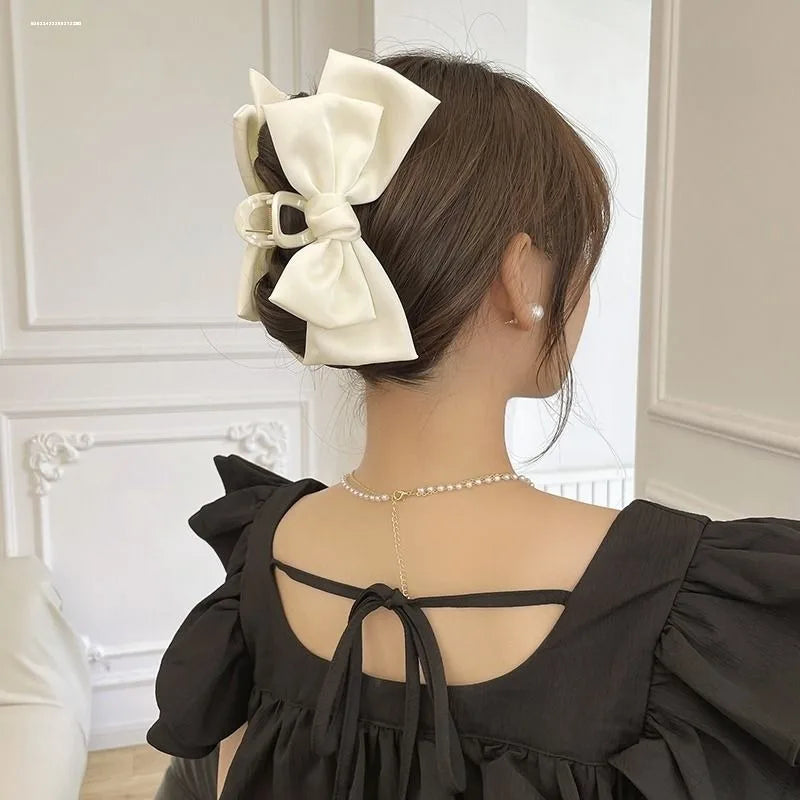 Cute double-sided hair accessory shark clip oversized bow satin French style fresh three-dimensional princess bow temperament