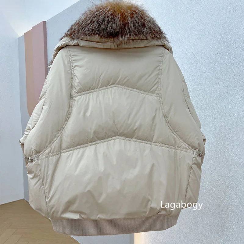 Winter Women Faux Fur Collar Short  Down Coat