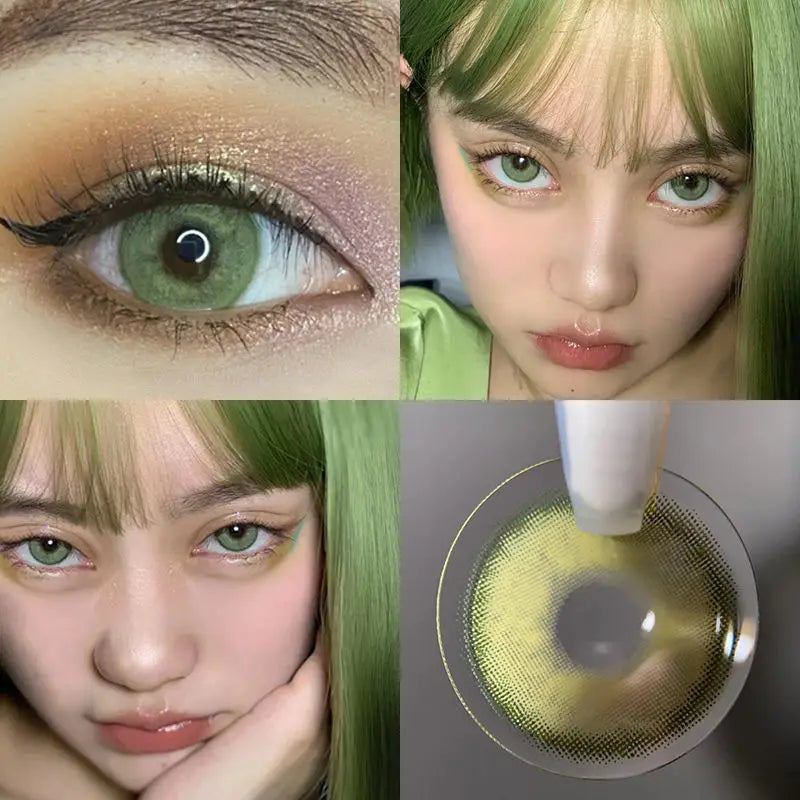 1 Pair Color Contact Lenses With Diopter Fashion Natural Green Circle Lens Beauty Pupils 0~-8.00 Yearly Fast Shipping