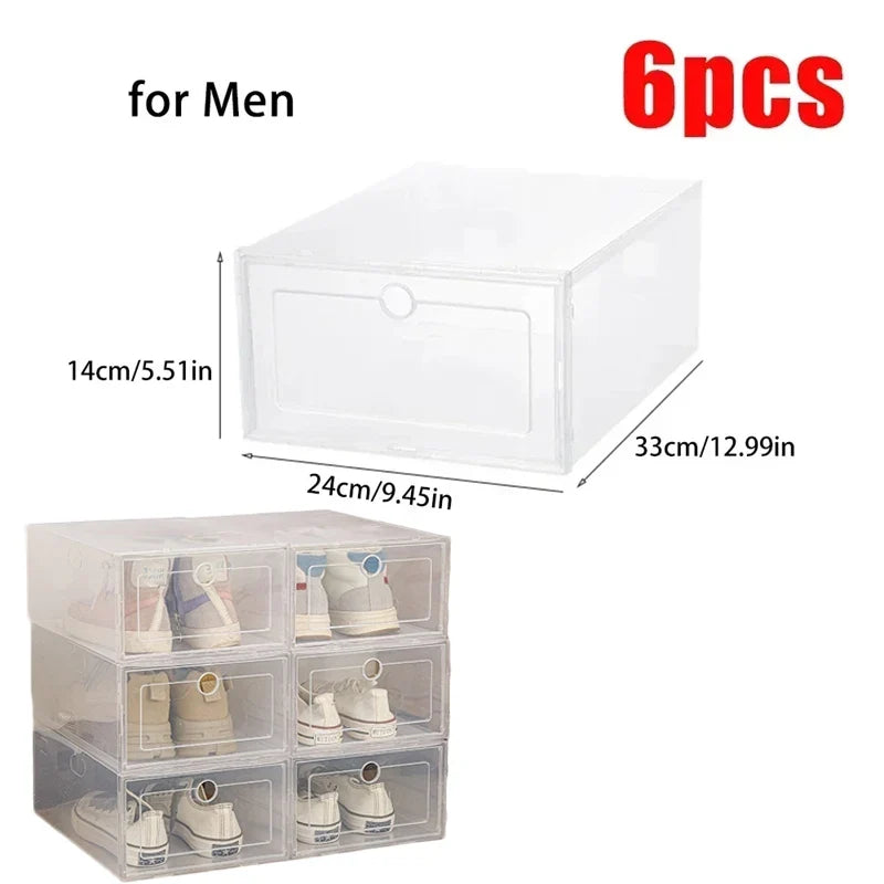 6pcs Transparent Shoe Boxes Stackable Shoe Storage Case Dustproof Plastic Shoes Box Shoes Sneaker Furniture Organizers Boxes