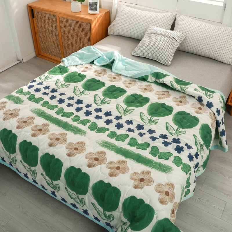 Daisy Print Spring Summer Quilt Queen Mechanical Wash Comfortable Comforter Single Double Blanket Quilts for Children Adults