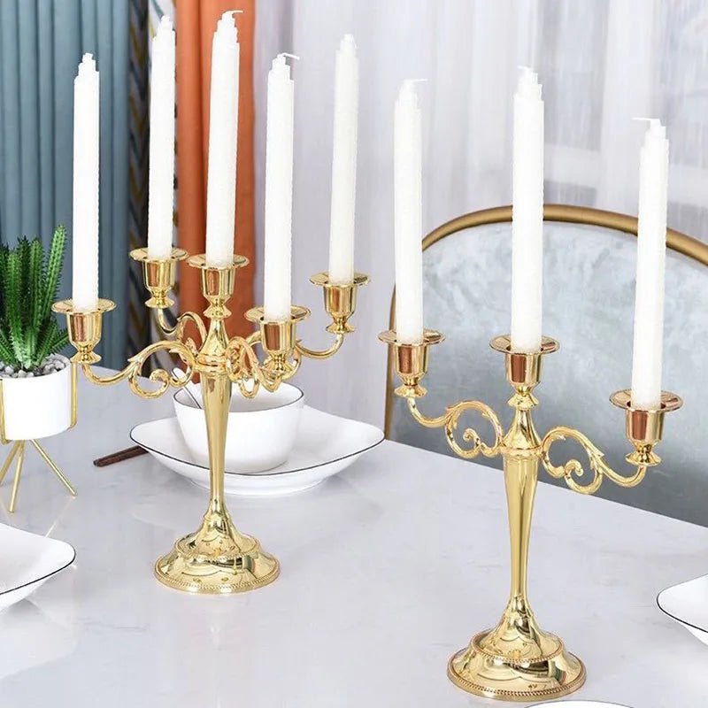 European Luxury Gold Candle Holder, Romantic Atmosphere Candelabra for Home Living Room Candlelight Dinner Decoration