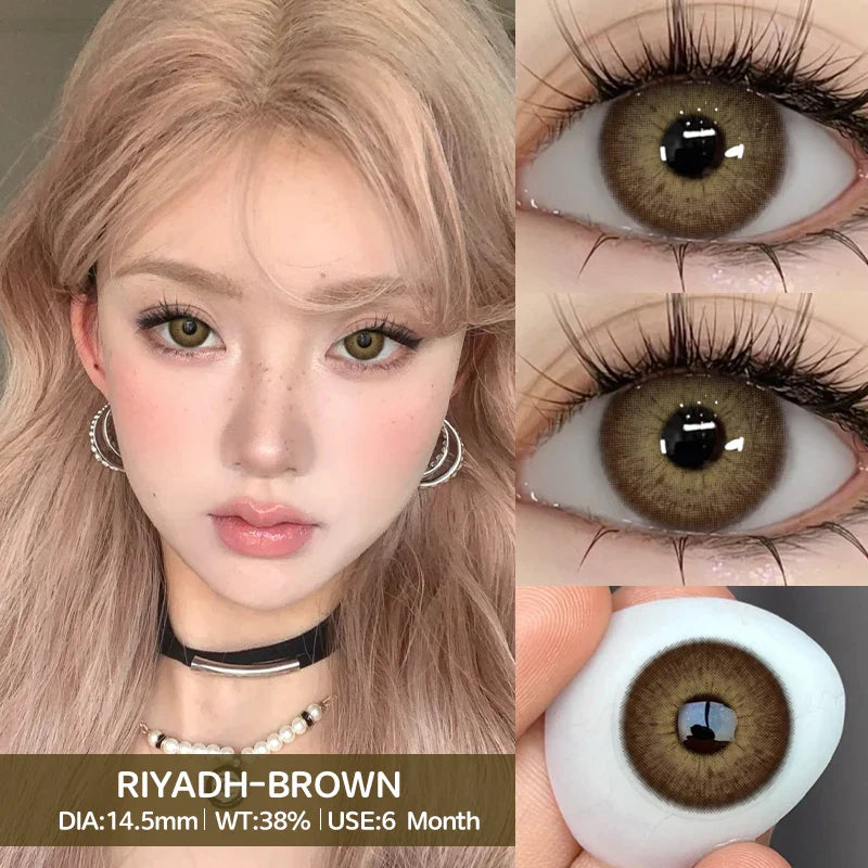 1 pair Brown Natural Color Contact Lenses for Eyes RIYADH Series Softlenses Korean Eye Makeup Fashion Blue Color Lenses