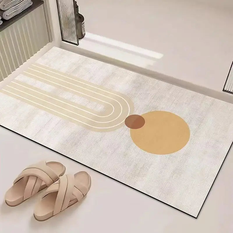 Abstract Geometric Line Art Bathroom Mat Soft Neutral Color Absorbent Non-Slip Quick Drying Home Entrance Floor Mat