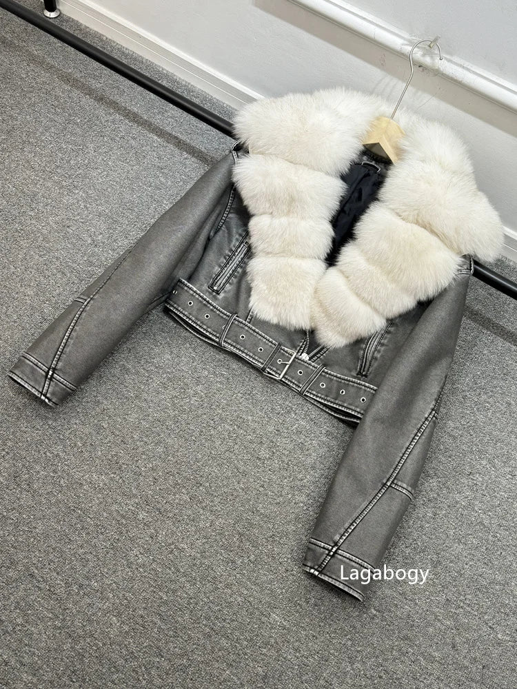 Women PU Faxur Fur Winter Jacket Outerwear