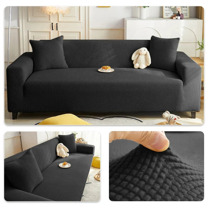 Solid Elastic Adjustable Sofa Cover,Non-slip Jacquard Corn Fleece Slipcover for Living Room Pet Anti-Scratch Dustproof Full Wrap