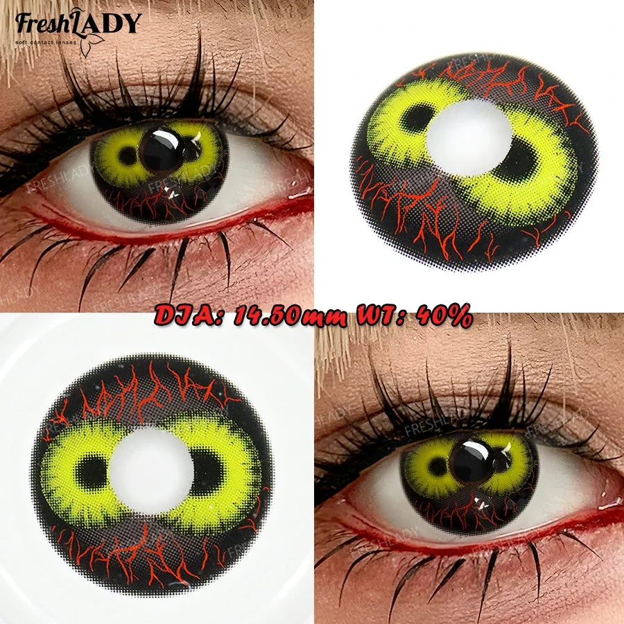 2pcs Cosplay Color Contact Lenses Yellow Black Soft Contact Lenses Halloween Role Play Party Crazy Cosmetic Lense 14.50mm