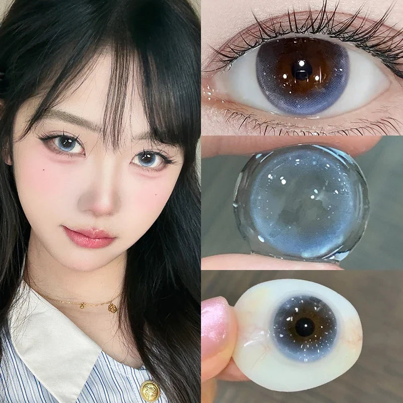 1Pair Blue Contact Lenses with Degree Cosmetics Beauty Pupils Yearly Use Soft Lenses Contacts Natural Fast Shipping