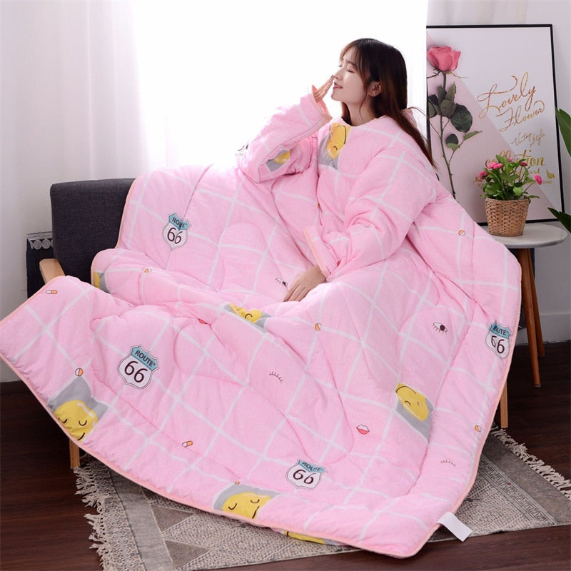 new winter warm Lazy quilt with Sleeves Mechanical Wash office Nap Covered Blanket lovely cartoon print Wearable quilted quilts