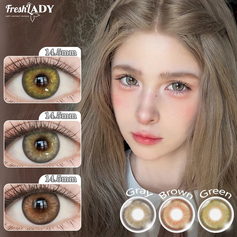 1 Pair Colored Contact Lenses Natural Brown Pupils Eyes Contact lenses Green Soft Contacts 14.50mm