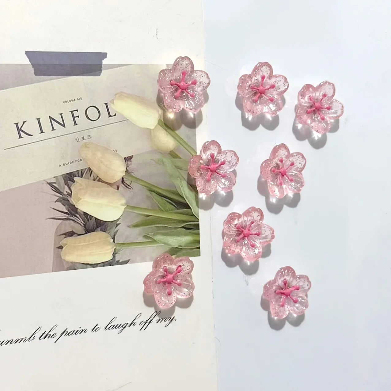 7pcs Pink Cherry Blossom Magnets, Cute Decorative Fridge Magnets for Office Whiteboard, Lockers, Dishwashers Kitchen Home Decor