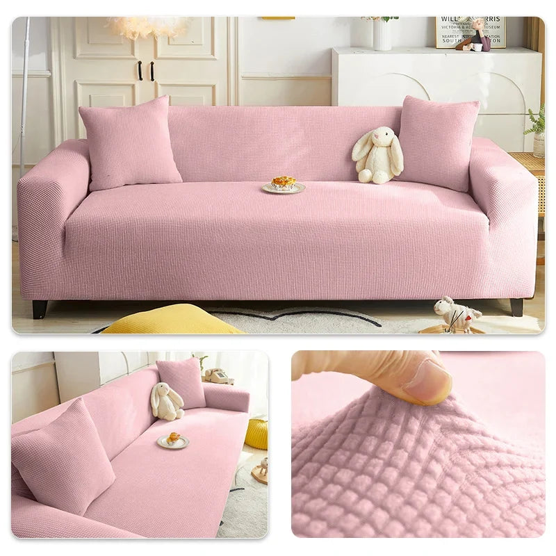 Solid Elastic Adjustable Sofa Cover,Non-slip Jacquard Corn Fleece Slipcover for Living Room Pet Anti-Scratch Dustproof Full Wrap