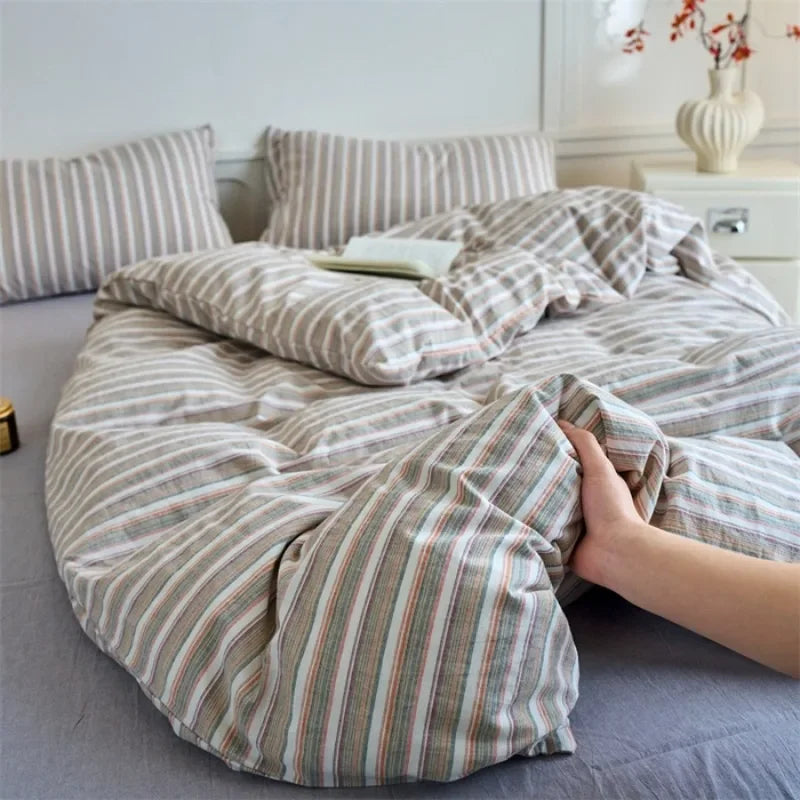 Minimalist Striped 100% Cotton Washed Cotton Bedding Set