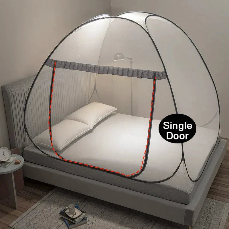 Mongolian Yurt Foldable Mosquito Net Tent No Assembly Required, Breathable Polyester Fabric, with Single or Double Doors