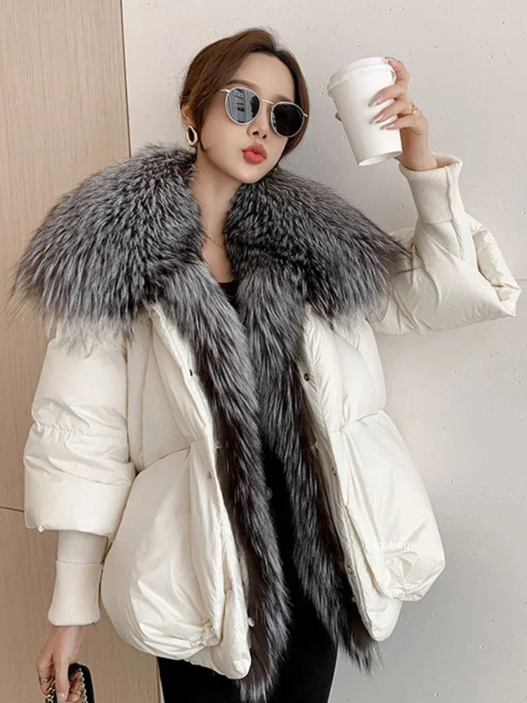 Fashion Winter Fox Fur Collar Women Warm Short Jacket Outerwear