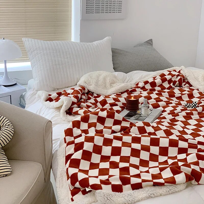 Textile City Nordic Style Checkerboard Blanket Thickened Casual Sofa Nap Throw Air Conditioning Plaid Home Decorate for Winter