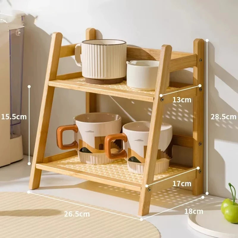 Countertop Organizer 2 Layer Coffee Cup Holder Multipurpose Bamboo Storage Shelf for Hotel Apartment Dressing Table Shelf Home