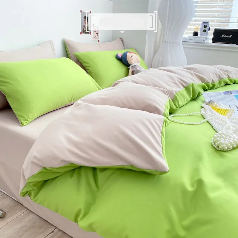 Luxury Washed Cotton Solid Bedding Set 3-4 Pcs Yellow Home King Size Duvet Cover Set with Flat Sheets Simple Queen Bedding Sets
