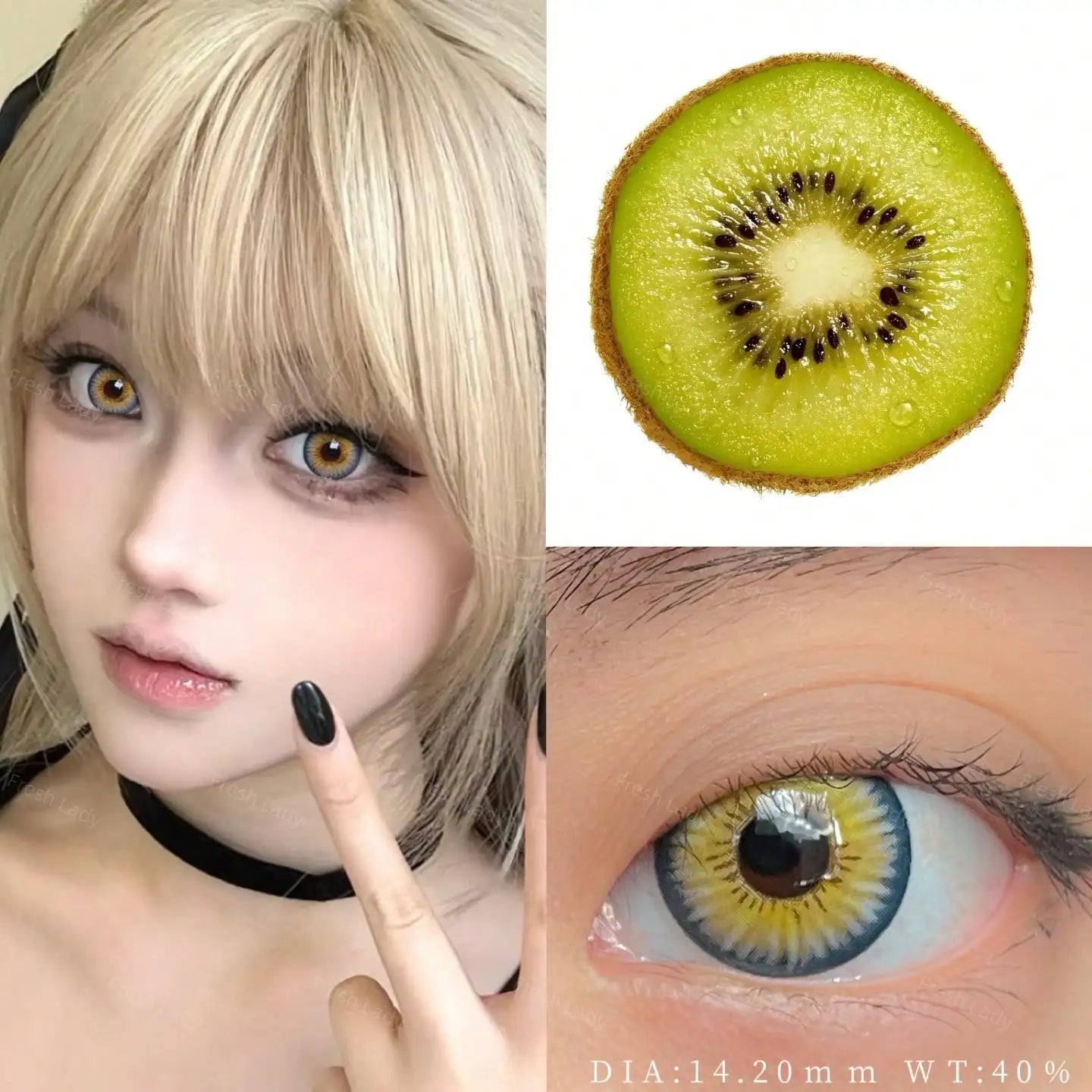 1 Pair Green Colored Contact Lenses Natural Gray Pupils Eyes Contact lenses Soft Lenses 14.00-14.50mm Annual Use