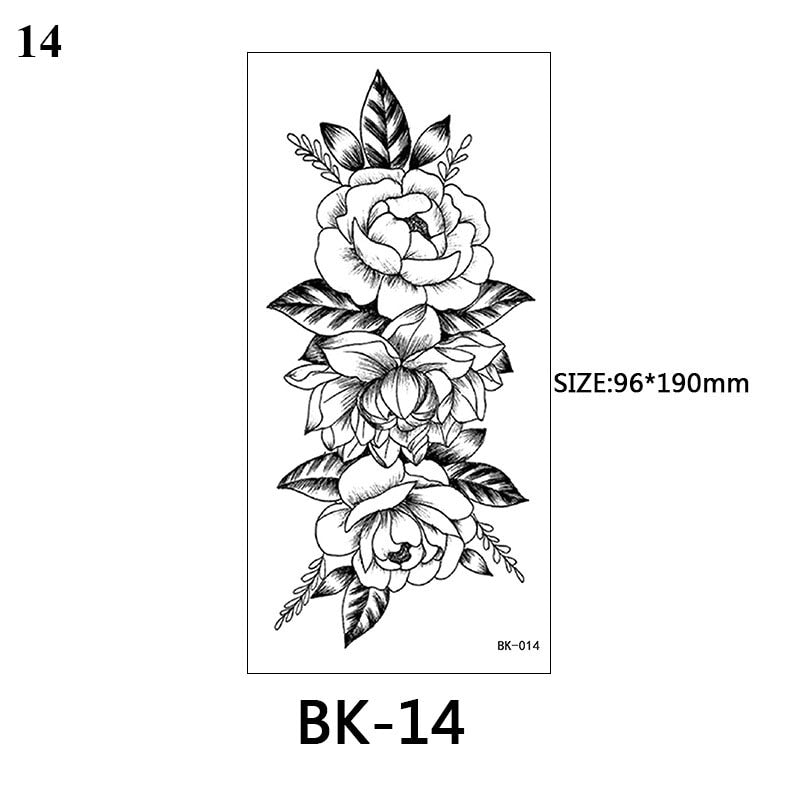 Sexy Black Flower Temporary Tattoos For Women Thigh Men Fake Moon Rose Compass Fake Tatoos Forearm Arm Sleeve Tattoo Stickers