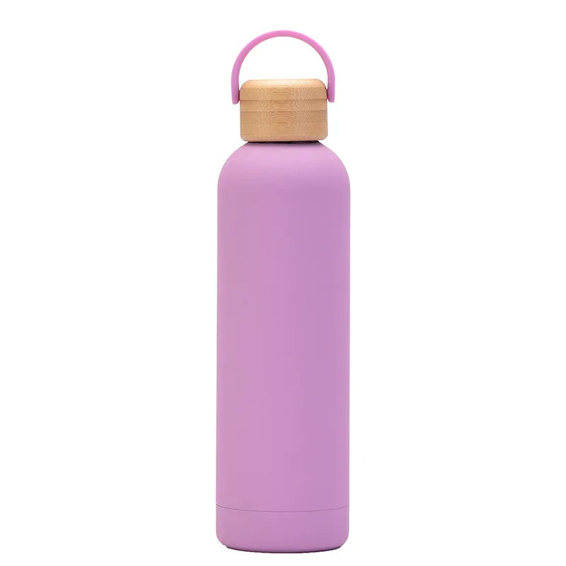 Sports Thermos Cup With Bamboo Lid And Handle,Stainless Steel Vacuum Flasks,Camping Gym Drinkware,Small Mouth Water Bottle,750ml