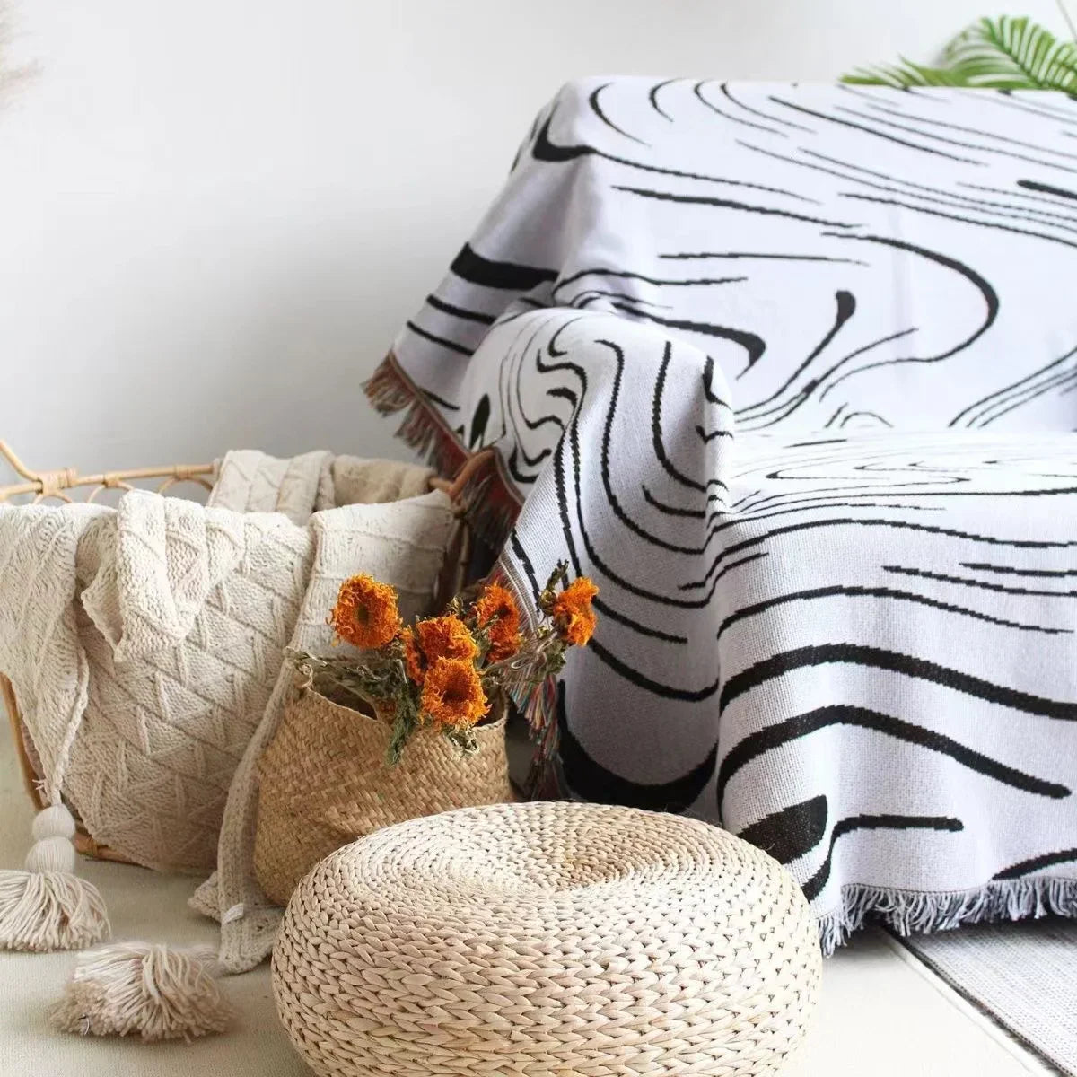 Textile City ins Black Water Ripple Throw Blanket Home Decor Sofa Cover Wall Tapestry Outdoor Camping Travel Blanket