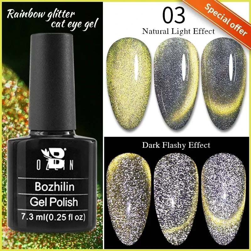 7.5ml Golden Gradient Cat Eye Nail Polish Gel Phototherapeutic Gel Soak Off Nail Magnetic Gel Polish Nail Art DlY