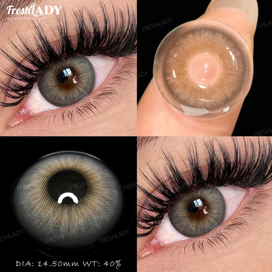 1 Pair Colored Contact Lenses Natural Brown Pupils Eyes Contact lenses Gray Soft Contacts 14.50mm