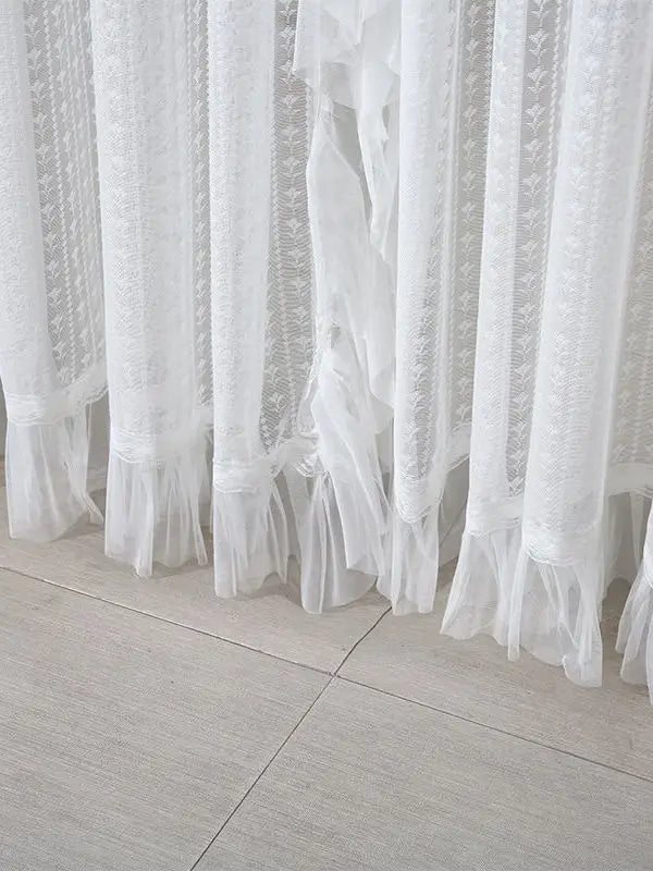 Bedroom Door Curtain French Style Lace Door Drape for Balcony And Bay Window White Girl's Decorative Partition Curtain
