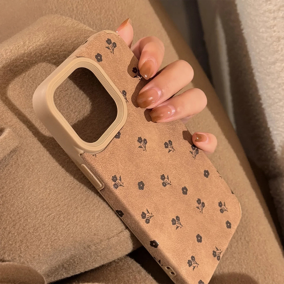 Luxury Full Screen Flower Suede Leather Texture Phone Case For iPhone 16 15 14 Plus 13 12 11 Pro Max Shockproof Protective Cover