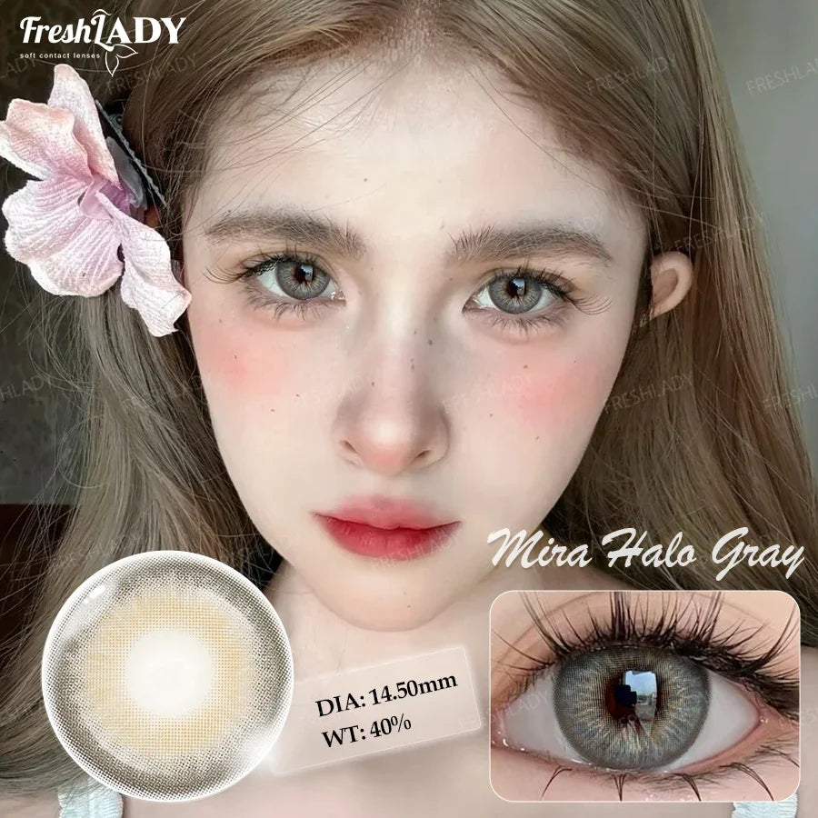 1 Pair Colored Contact Lenses Natural Brown Pupils Eyes Contact lenses Gray Soft Contacts 14.50mm