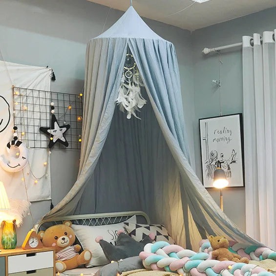 No-Drill round Top Bed Canopy Children's Windproof Baby Bed Light Blocking Mosquito Net Ceiling Mounted Bed Tent Bed Curtain