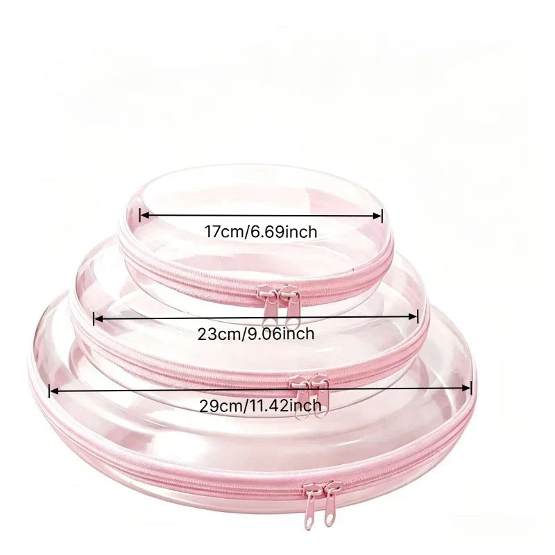 3pcs Clear Round Waterproof Makeup Bag Set,Portable Double Zipper Travel Storage Pouch,Travel Toiletry Bag,Multi-Purpose Organizer