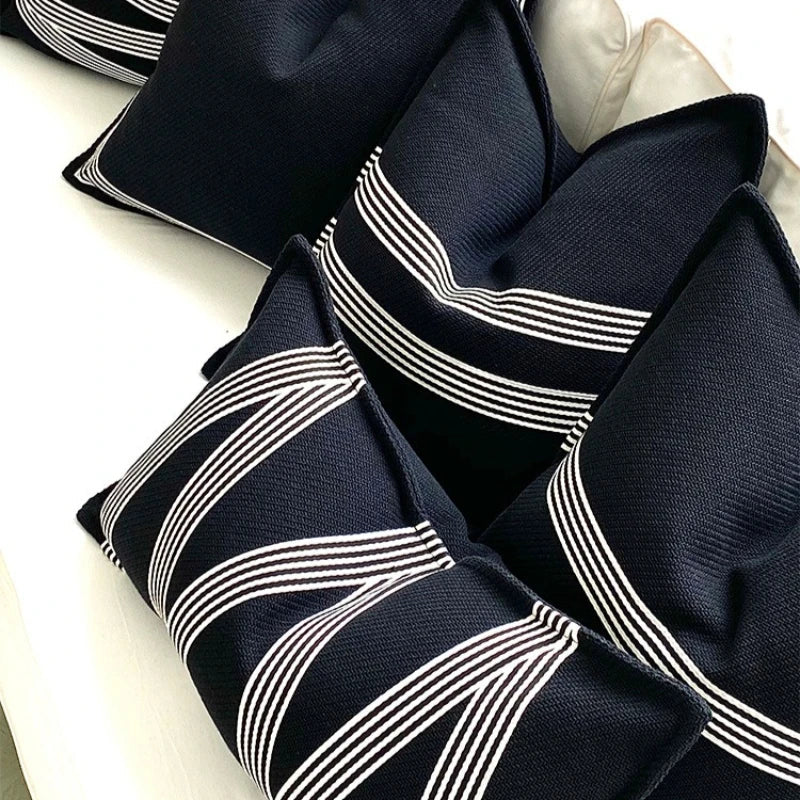 American Luxury Cotton Cushion Cover Geometric Striped Black Thickened Sofa Throw Pillow Cover Decorative Living Room Home Decor