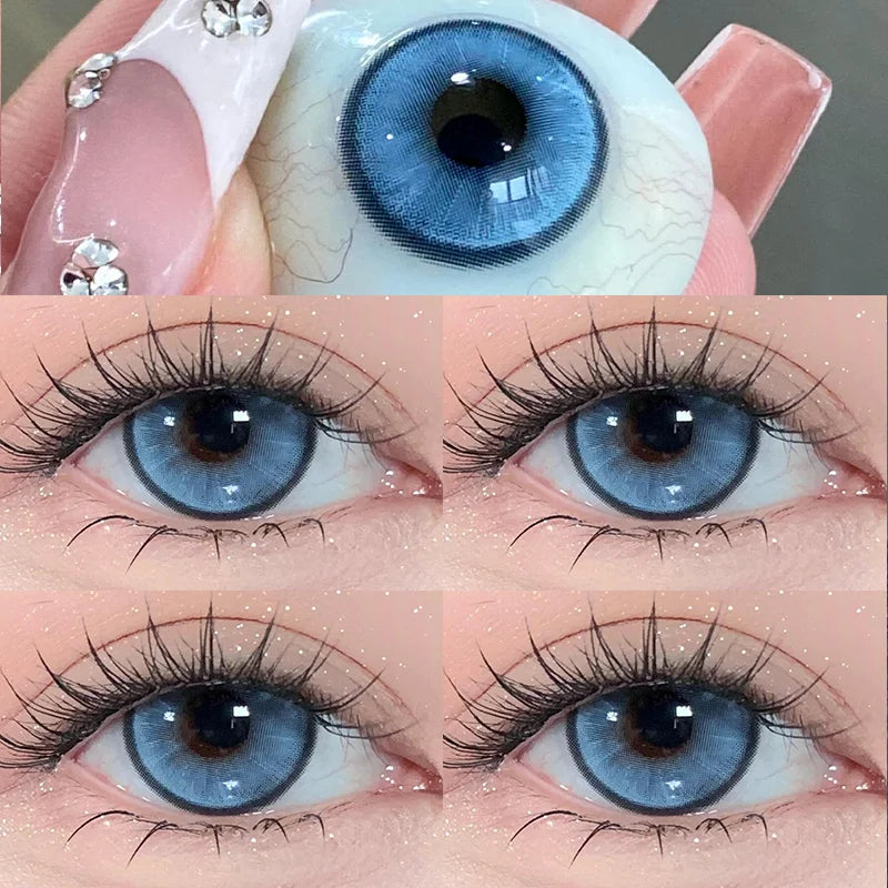 Blue Myopia Contact Lenses for Eyes Color Lenses Cosplay Natural Pupil Beauty Cosmetic Blue Contacts Yearly 2pcs/pair