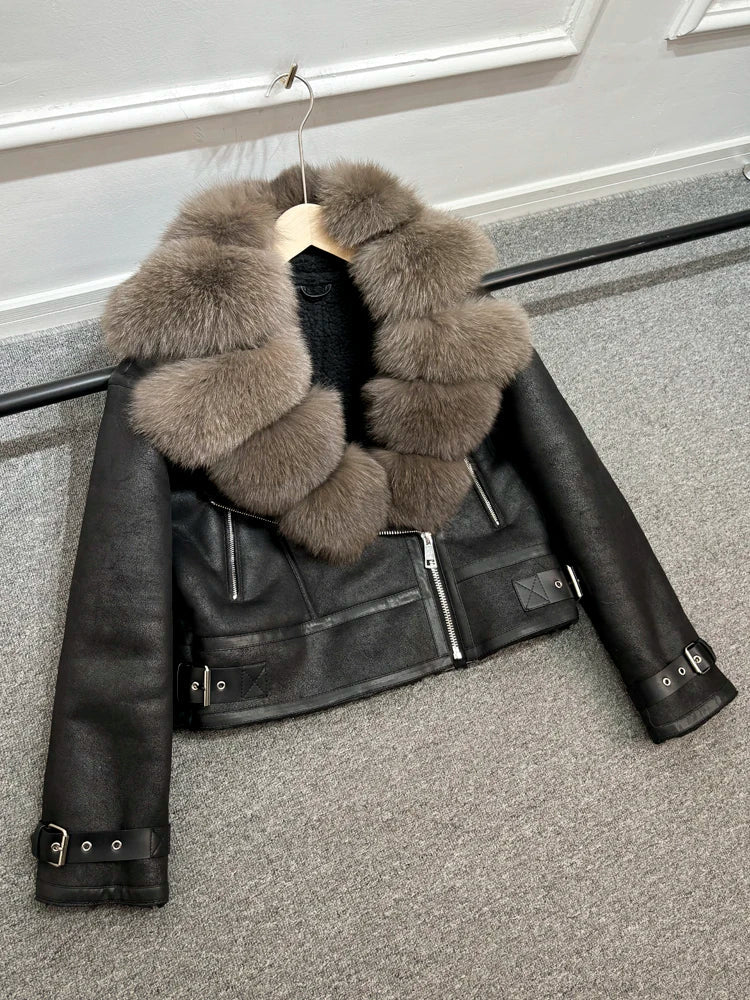 Fashion Women Faux Leather Jacket Winter Coat