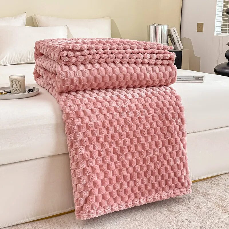 Solid Plaid Bed Blanket Autumn Winter Soft Warm Fluffy Throw Blanket Sofa Coral Fleece Bedspread On Bed For Adults Kids Blankets