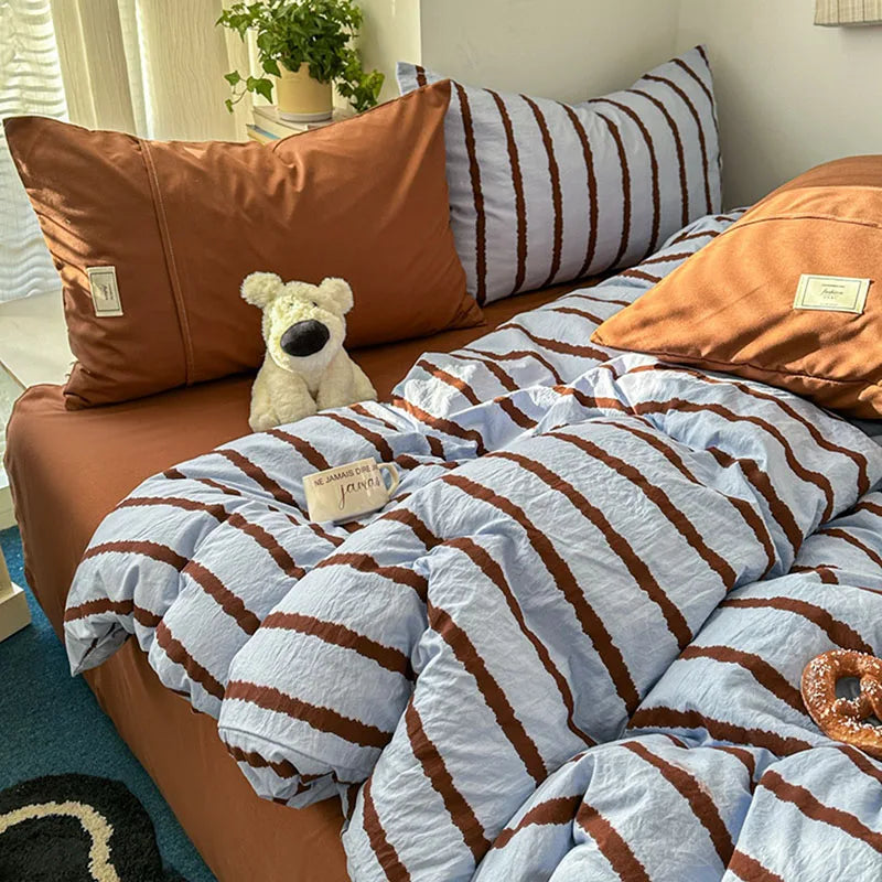 Japanese Striped Printed Quilt Cover Soft Single Duvet Covers for Dormitory Home Skin-Friendly Bed Decoration for Four Seasons