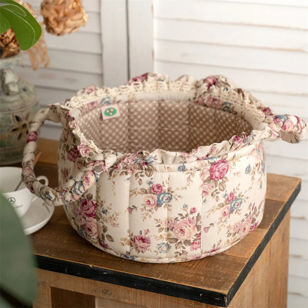 Pastoral Fabric Storage Basket Sundries Toys Cosmetics Storage Basket Home Decoration Cute Floral Underwear Storage Basket