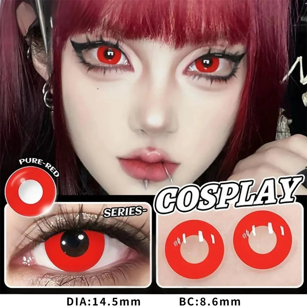 Color Contacts Contact Lenses Lens Halloween Cosplay Anime White Purple Cyan Red Blind Crazy Mesh Coser 2Pcs 1 Y