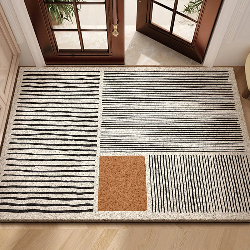 Modern Geometric Wire Loop Door Mat Water Absorbent Dirt Trapper Non-slip Rug for Home Entrance & Hallway