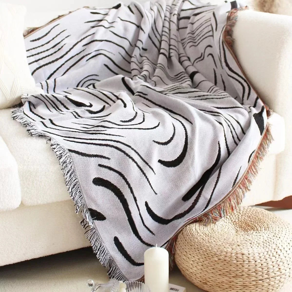 Textile City ins Black Water Ripple Throw Blanket Home Decor Sofa Cover Wall Tapestry Outdoor Camping Travel Blanket