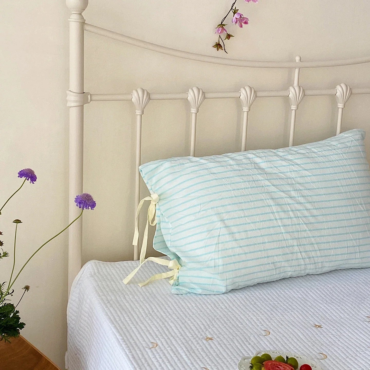 Pure Cotton Pillowcases  Knot Tied Set of Two  Color Versatile Ins Girl's Heart Cotton Fabric Rectangular Shape